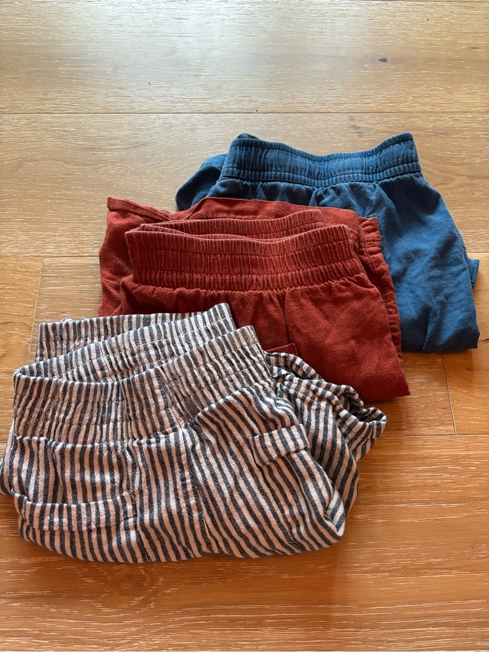 Women’s Linen Blend Shorts Bundle -Blue, Red, and Striped